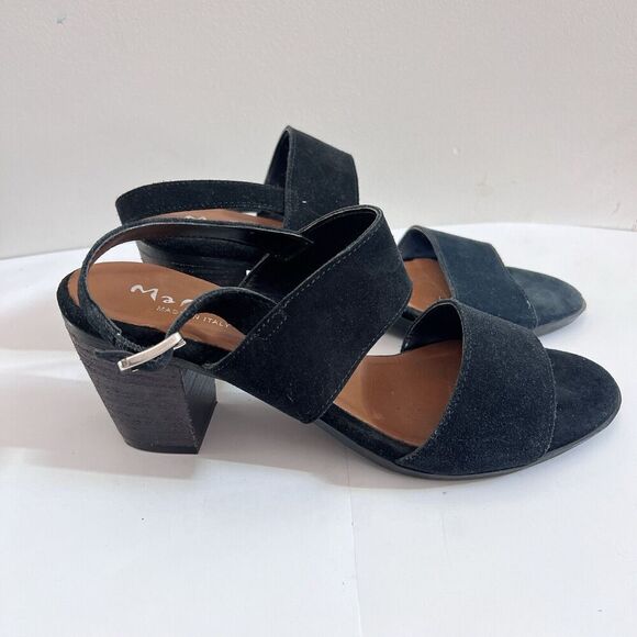 Mariella Black Suede Leather Sandal Block Heels Ankle Strap Italy 9.5 Womens - Picture 6 of 16